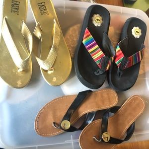 Lot of 3 pairs of flip flops.  Pre-loved condition. Sizes 9 & 10. Think summer!